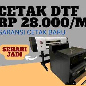 Cetak DTF Meteran Bergaransi Sehari Jadi Harga Warna Solid Tajam & cabut Pet Mudah