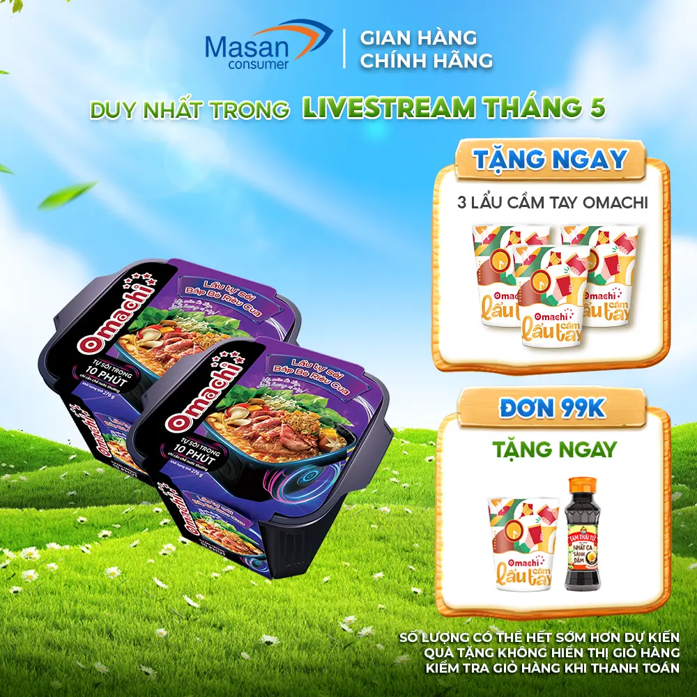Combo 2 Lẩu Tự Sôi Bắp Bò Riêu Cua Omachi 276g (Mẫu Bao Bì Giao Ngẫu Nhiên)