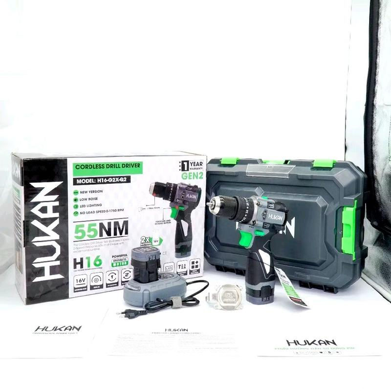 Máy khoan pin Hukan G2C-Q2 gen2 3 chức năng lực siết 55Nm, có khoá trục không chổi than pin 4cell