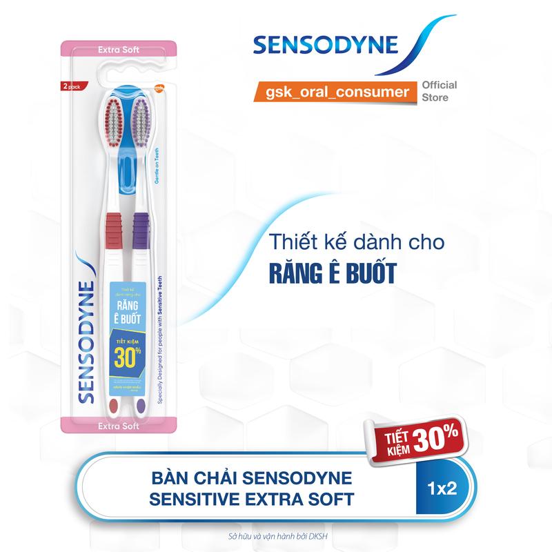 Bộ 2 Bàn chải đánh răng SENSODYNE Sensitive Extra Soft với lông bàn chải mềm làm sạch răng nhẹ nhàng êm dịu với nướu