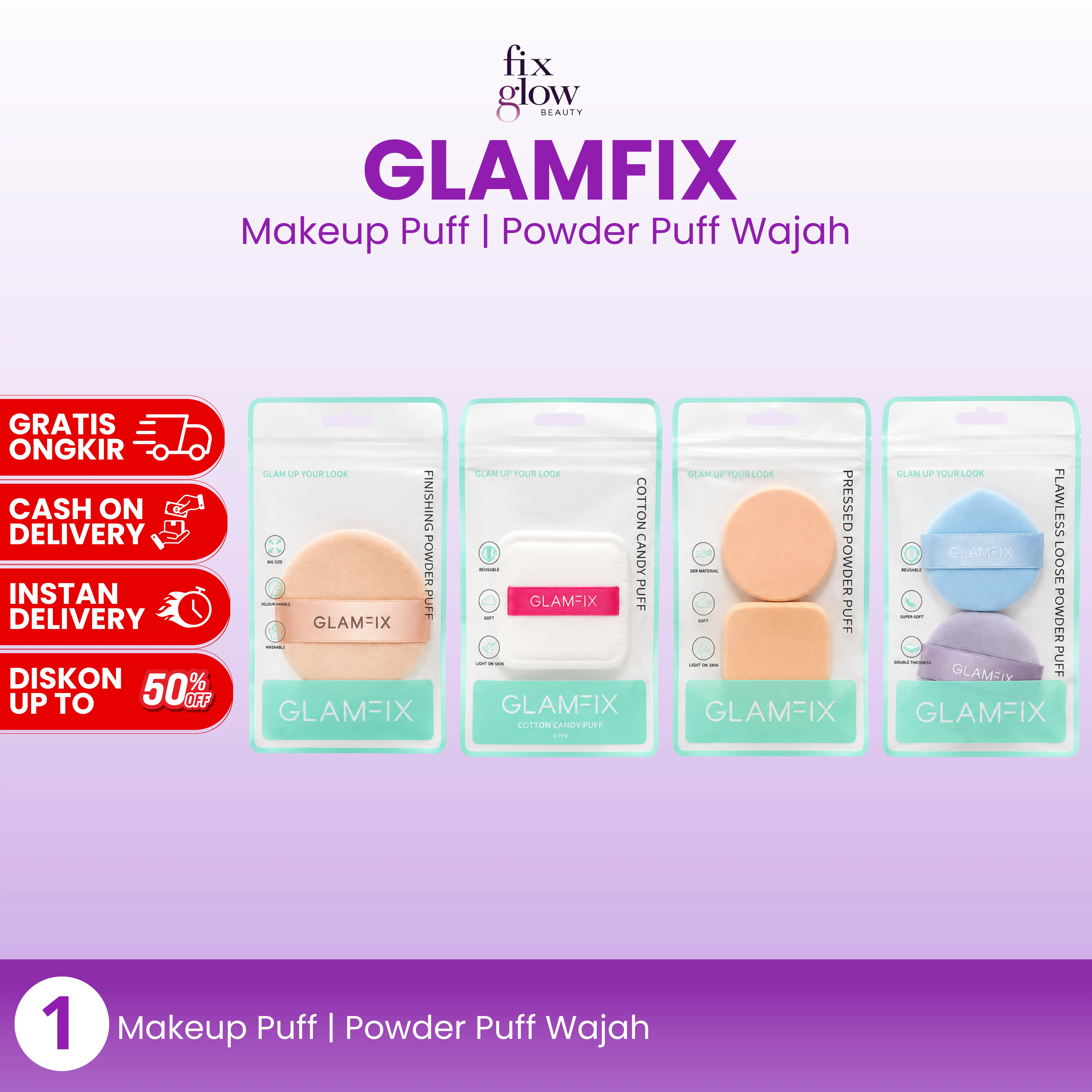 GLAMFIX Makeup Puff | Powder Puff Wajah | Puff Bedak Loose Powder & Compact Powder