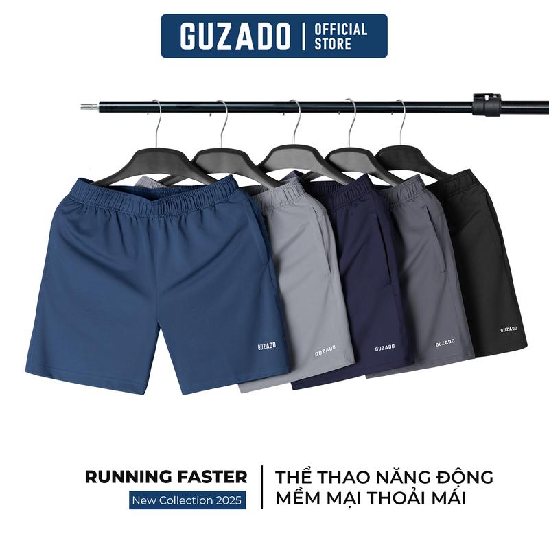 Quần Đùi Nam Run Thể Thao GUZADO Vải Thun Lạnh Co Giãn 4 Chiều Thoáng Mát Local Brand Basic GSR10