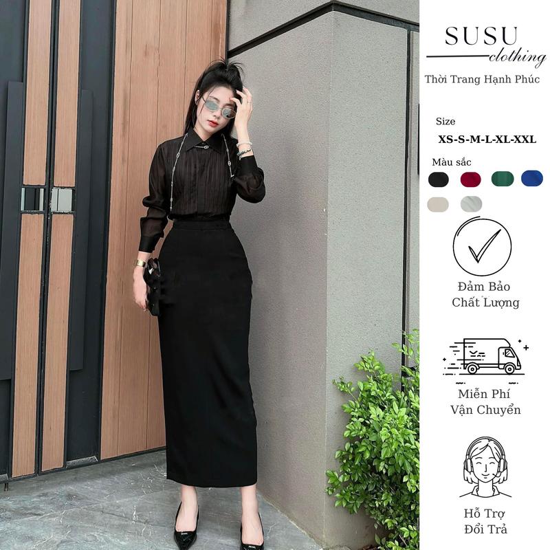 Chân váy SuSu clothing dáng dài 90cm maxi from bút chì ôm nhẹ có túi chéo có lót xẻ sau CV07 cho nữ - Women