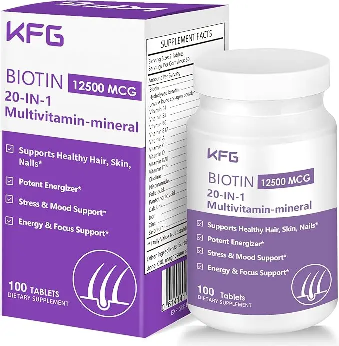 Biotin, Multivitamin-Mineral, Vitamin Supplement with Biotin, Niacinamide Folic Acid & multivitamin, Supports Hair, Skin, and Nail Health for Women, 100 Tablets.