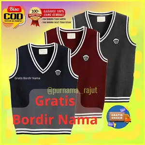Rompi Rajut Sekolah SMA SMP SD TK PAUD DEWASA / Vest Anak bordir logo nama / Seragam / Rompi Warna Hitam Maroon Hijau Merah Navy Abu Cream Putih Fashion Baju
