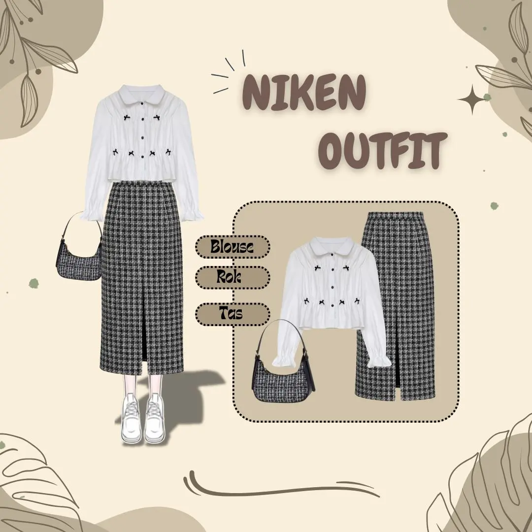 Oneset Korean (BLose , Rok Tartan, Tas motif) Niken Outfit 3in1