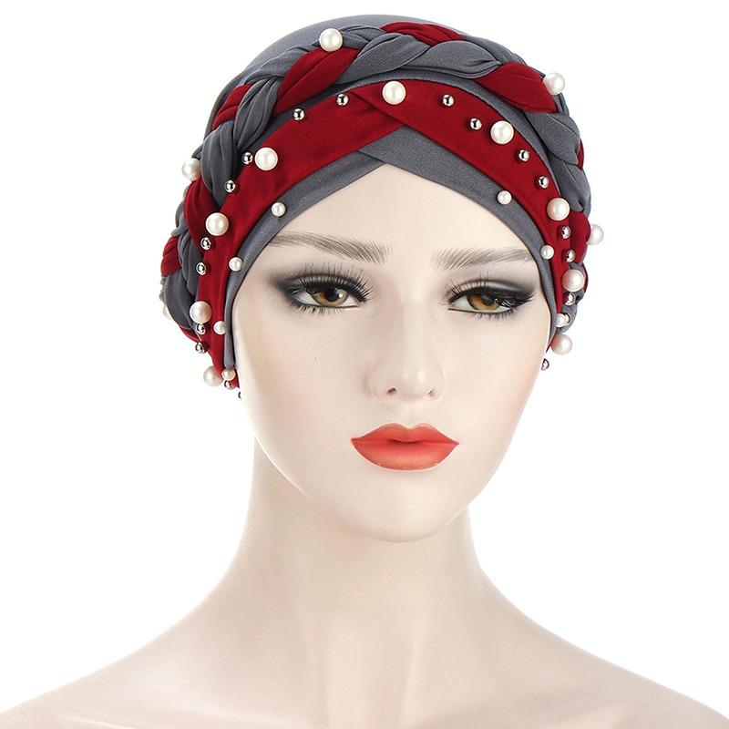 Product Introduction of Women Cap Braid Beads Turban Headscarf Islamic Head Wrap Lady 14