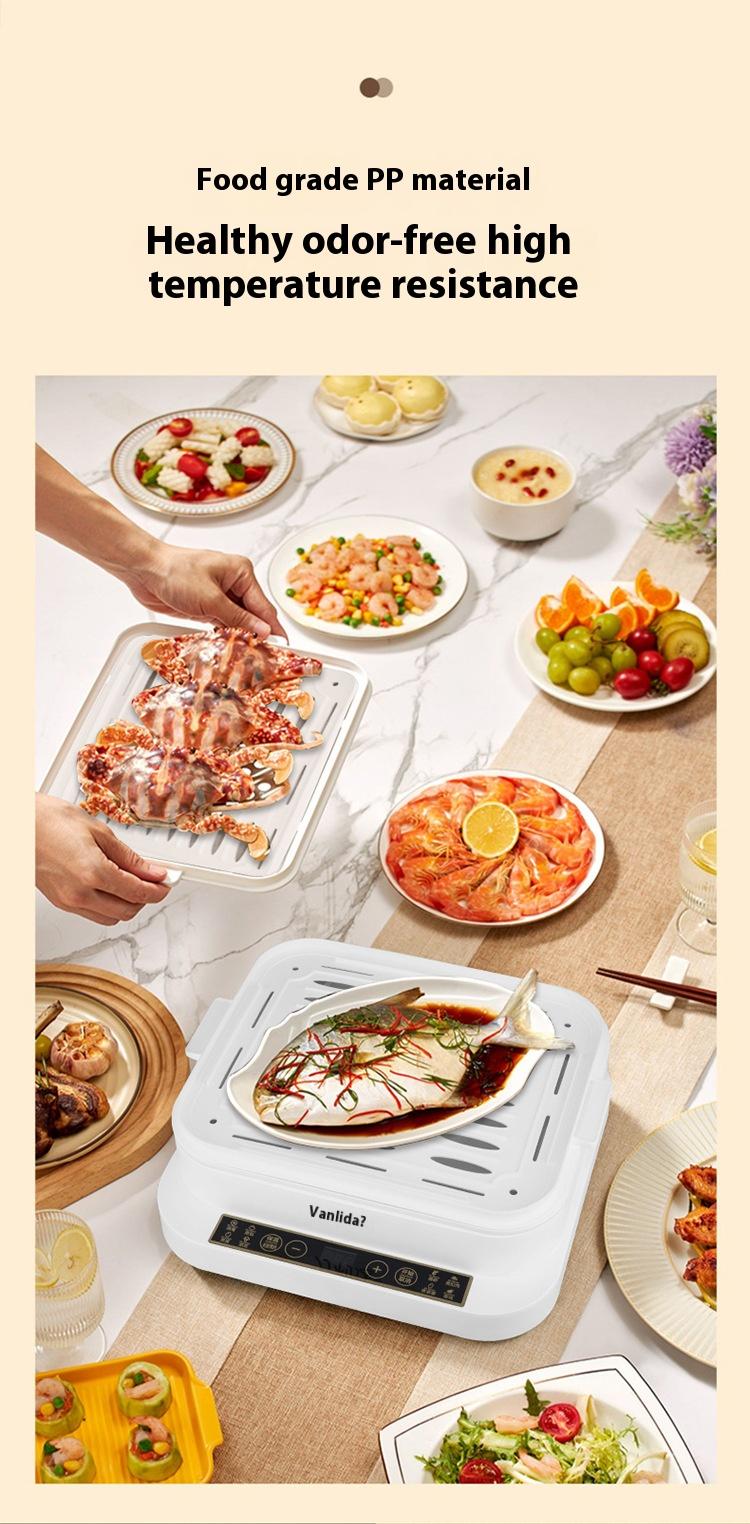 Product Introduction of The bottom of the multi-layer composite pot is quickly and evenly heated, steamed fish and vegetables are steamed out of a pot, and the lid is intelligent and timed to prevent dry burning. Protection 11
