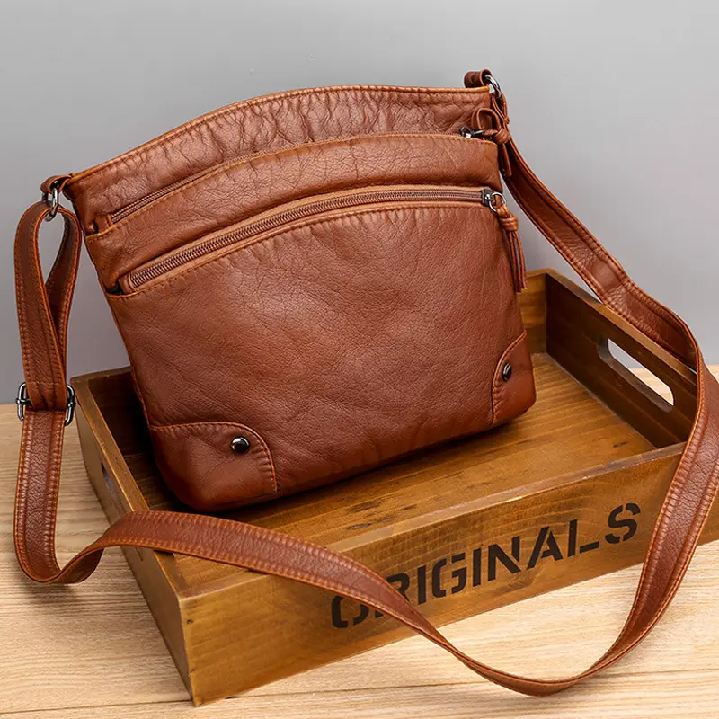 Soft leather women's bag new shoulder bag retro small bags washed leather PU casual fashion messenger bag popular online popular bag