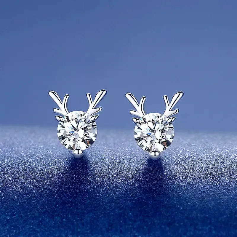 S925 Anting Tanduk Anting Kancing Satu Karat Klasik Mewah Modis