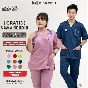 MIKAMIKO - Baju OKA PERAWAT [GRATIS BORDIR NAMA] OK LENGAN PENDEK STENEN DOKTER BIDAN MEDIS UNISEX