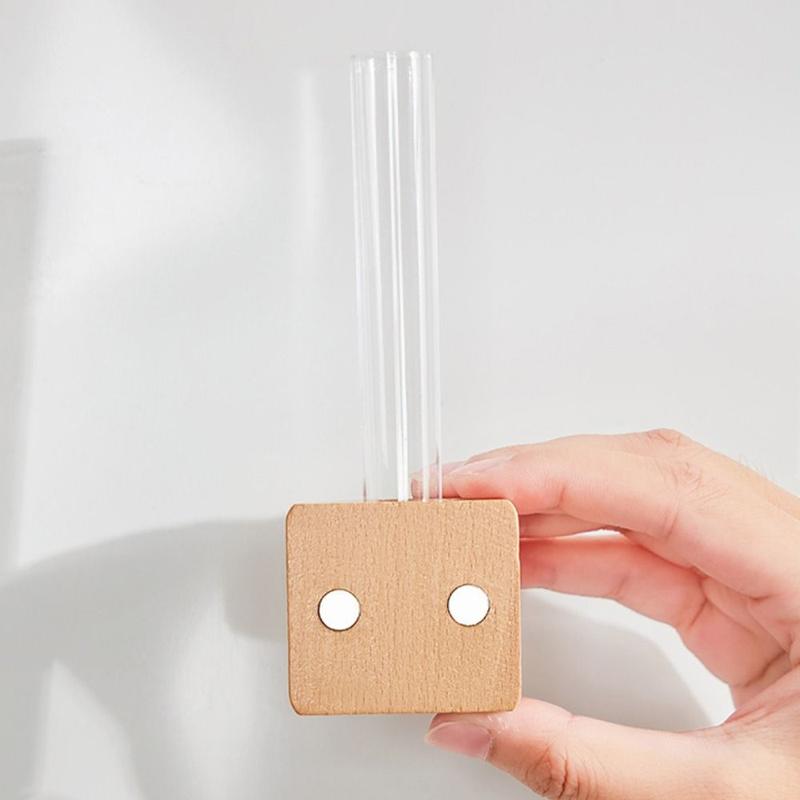 Household Refrigerator Magnet Test Tube Clear Vase with Wooden Base Space-Saving Transparent Hydroponic Vase Decoration Plastic Plants Flower Pot 7