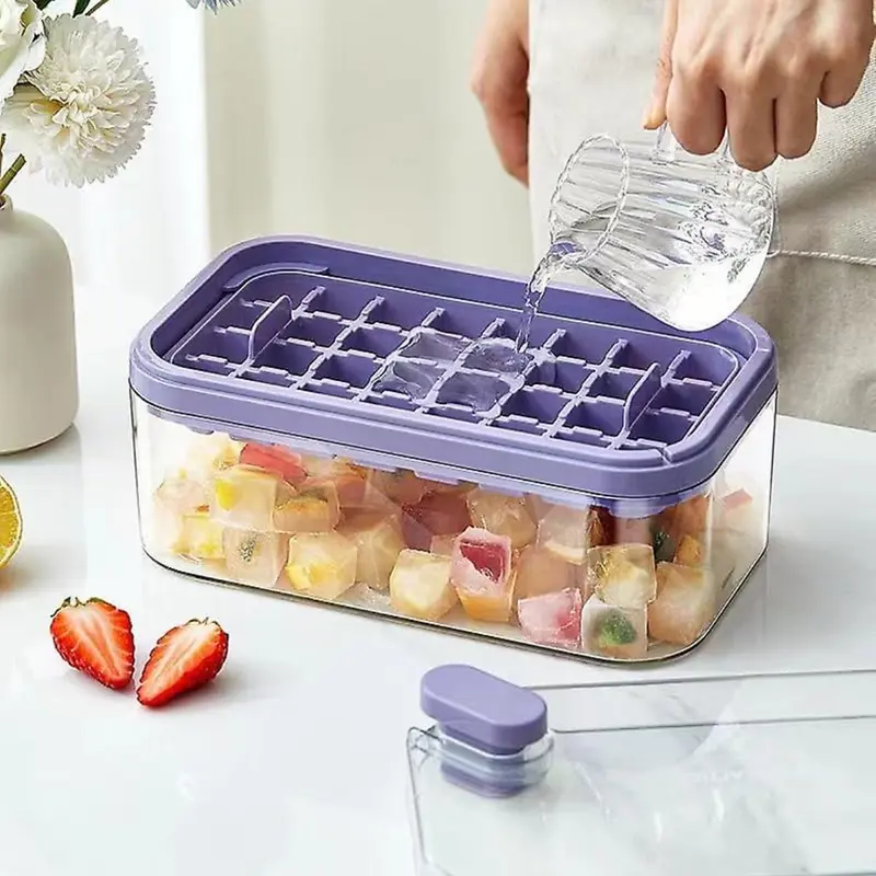 [ASJ] Cetakan Es Batu 32 Grid 2 Tray Wadah Transparan / Ice Cube Maker Press Handle Kitchenware Hijau Ungu 5