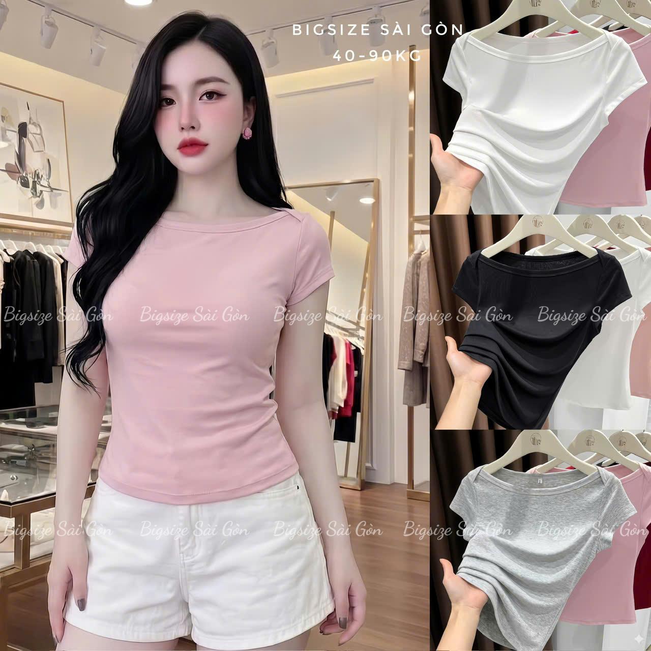 Áo Thun Nữ Trễ Vai Phối Tay Ngăn (From Ôm Body Chất Borit Cotton) Cao Cấp Thanh Lịch Trẻ Trung Cho Nàng Bigsize 45–90kg - B.1810