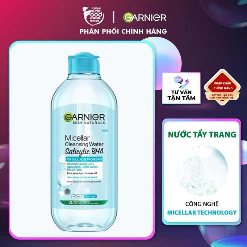 Nước Tẩy Trang Cho Da Dầu Mụn Garnier Skin Naturals Micellar Cleansing Water Salicylic BHA 400ml