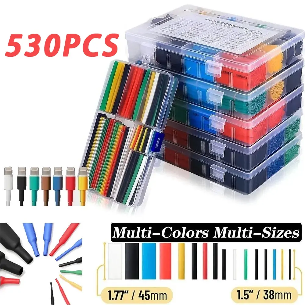 530pcs Set Kabel Bakar Heat Shrink Bahan Polyolefin Warna Warni /Heat Shrink Tube Selang Bakar Kabel Isolasl Bakar / Heat Shrink + Box Promo Grosir / Kabel Isolasi Bakar / Selang Bakar Warna Warni /Heat Gun