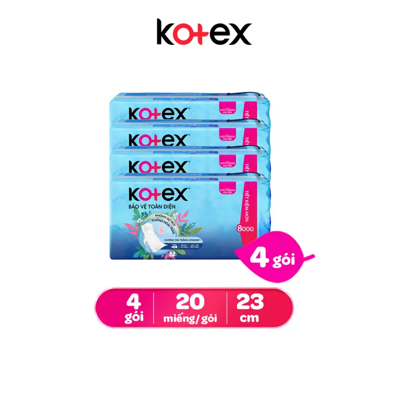 Lốc 4 gói/Combo 12 gói Băng vệ sinh Kotex Hỗ trợ Bảo Vệ 23cm Dày Cánh 20 miếng/ gói 2
