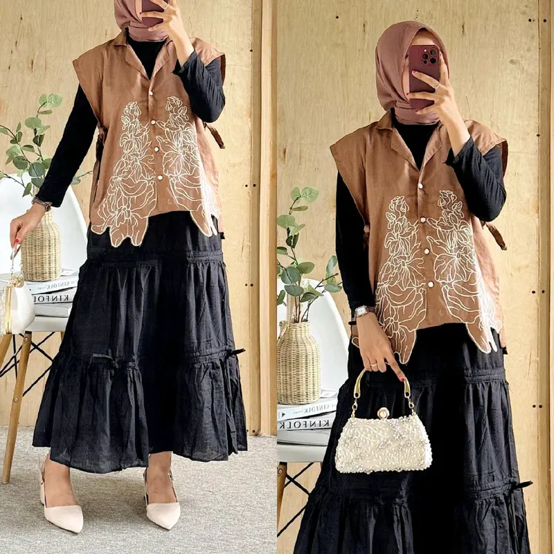 Vest Wanita Bahan Linen Rami Outer Rompi Wanita 0