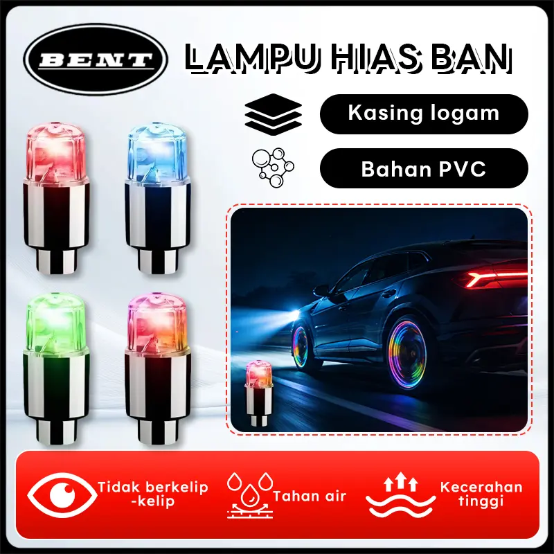 4PCS Tutup Pentil Ban LED Neon Wheel Bike Mobil Motor Waterproof Vibration Nyala Otomatis Sepeda Lampu Kendaraan