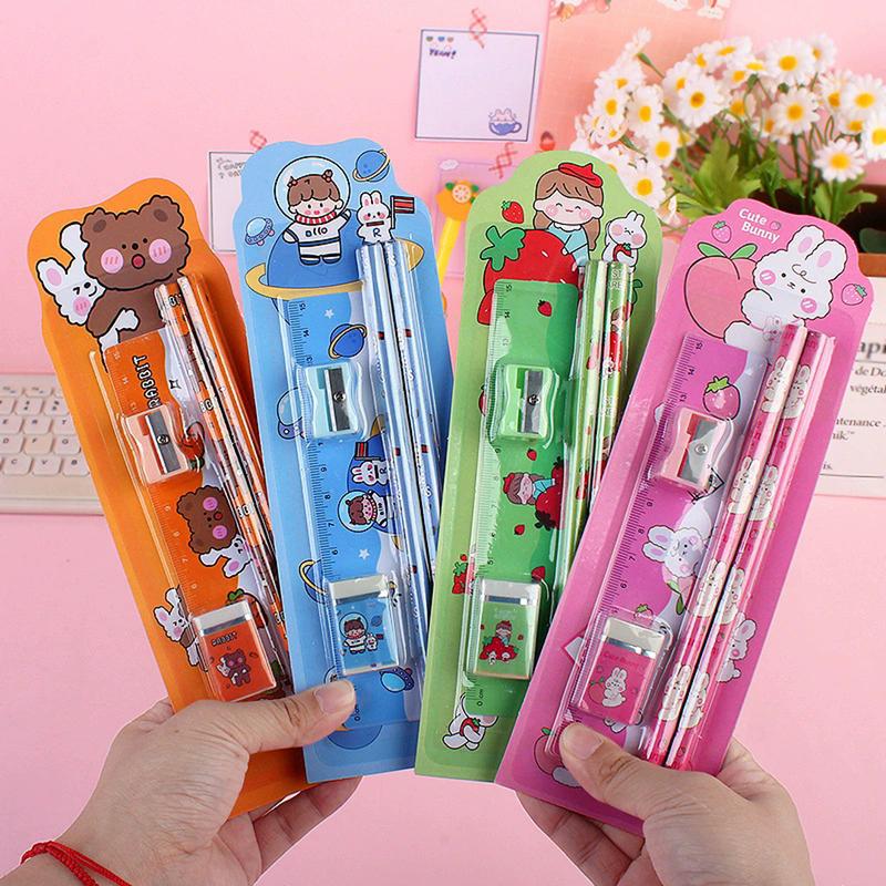 Bộ 5 món bút chì hoạt hình Hộp quà đồ dùng học tập cho bé set dụng cụ học tập dụng cụ học tập Đồ Dùng Học Tập Cho Trẻ Em