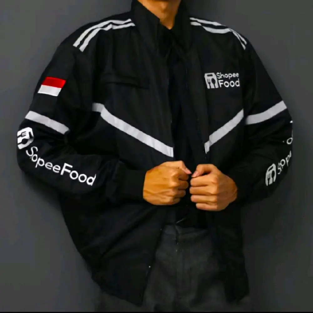 Jaket&Coats Bomber Hitam Shopi Food Terbaru Terlaris - Pria - Tebal, Distro, Wanita, Cowok, Keren, Blazer, Casual, Dewasa Formal Santai Panjang