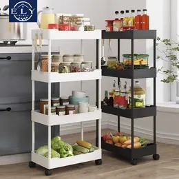 Elyhome square rak susun serbaguna rak dapur portable rak troli plastik organizer sayur dengan 4 roda