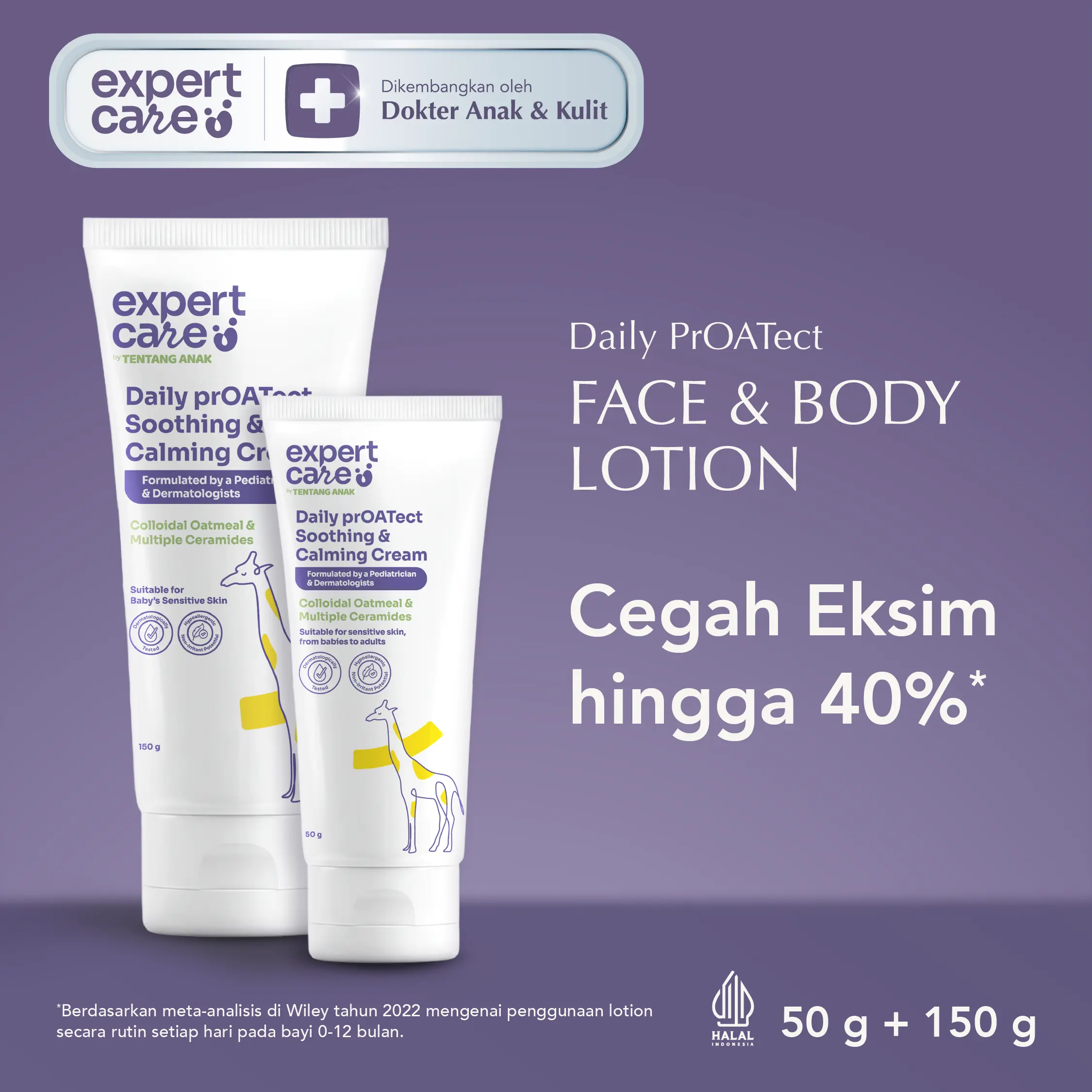 Expert Care Face & Body Lotion Bayi & Anak - Lotion Aman Bayi & Anak Kulit Sensitif dengan Colloidal Oatmeal (50g / 150g) | Lembapkan & Bantu Cegah Ruam