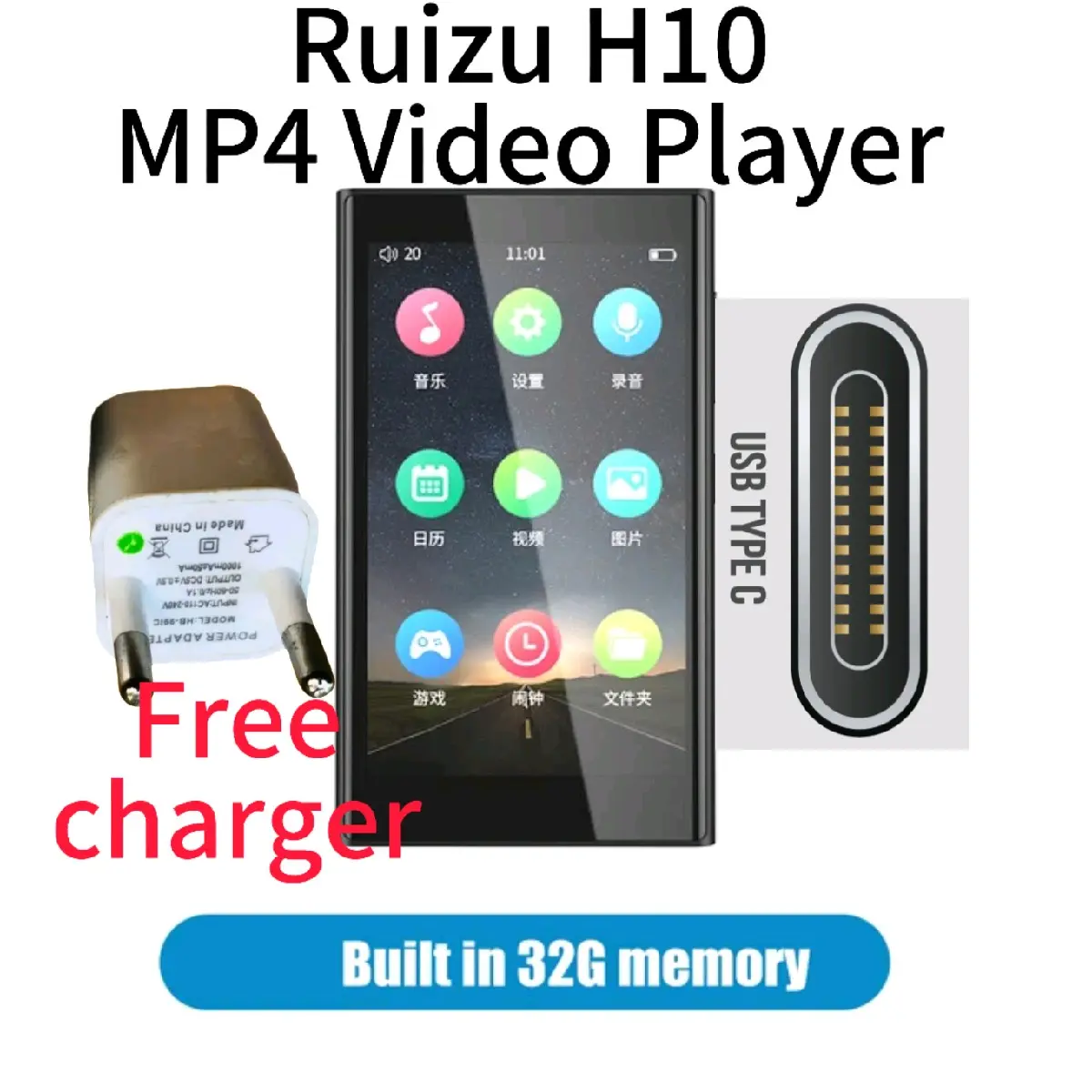 RUIZU H10 32GB MP4 Video Player Bluetooth Speaker Touch Screen Lossless Music Players FM Radio Recorder Video Game Ebook TF Card Lagu Metal Black hi fi mp3 player Layar