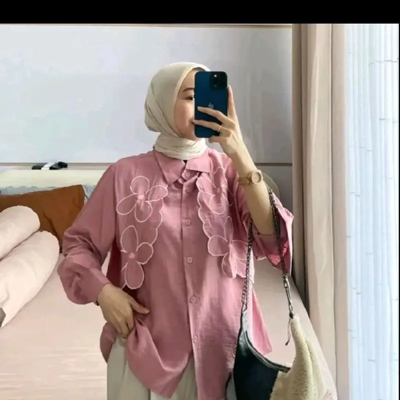 Lucua Blouse Renda Kemeja Premium Katun Polin Panjang  Atasan Wanita 2