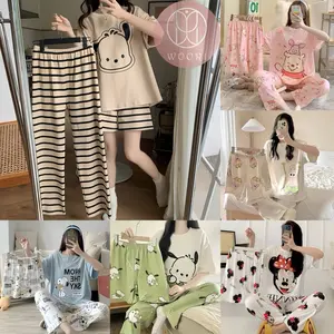 WOORI Baju Tidur Wanita Dewasa | Piyama Wanita Set 3IN1 | Baju Piyama Set Lengan Pendek