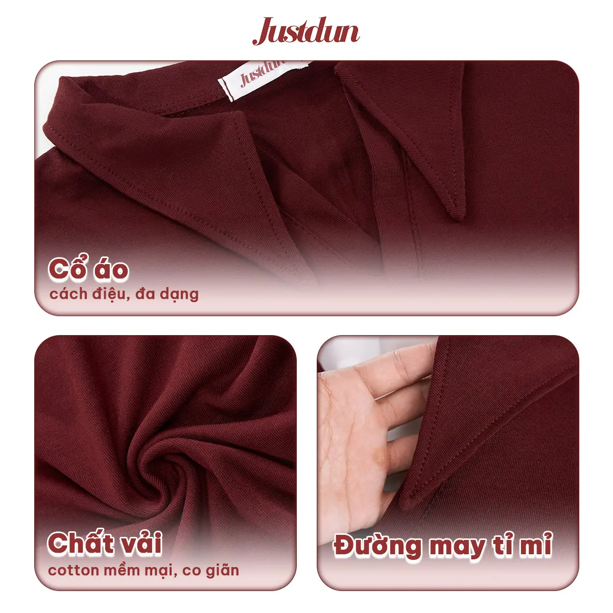 Áo Thun Nữ Polo JUSTDUN E21 – Cổ Sơ Mi Cotton Mịn Cao Cấp, Form Ôm Đẹp, Co Giãn Thoải Mái,Thanh Lịch | BigBuy360 - bigbuy360.vn