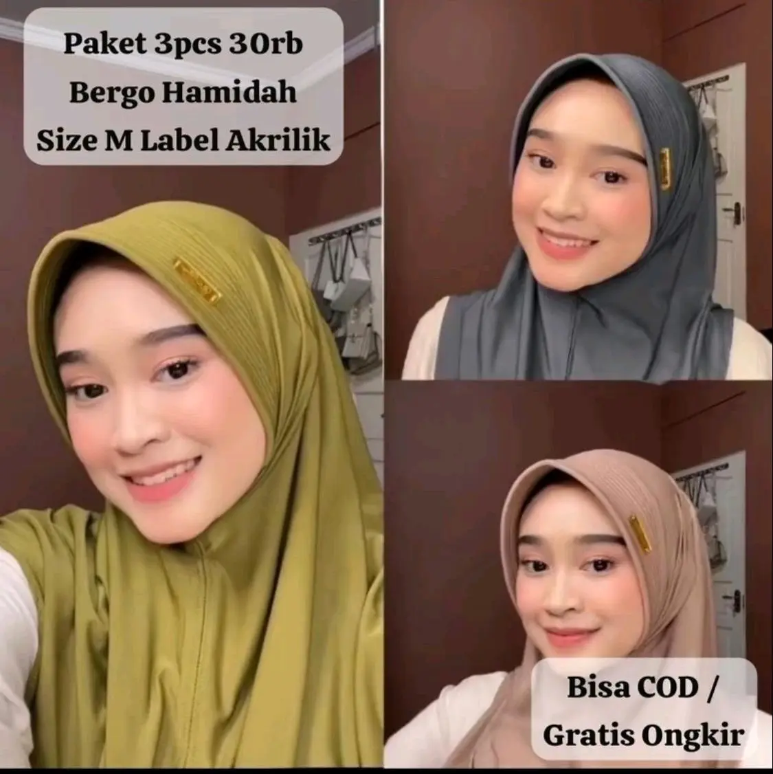 promo!!!(30k dpt 3 pcs hijab) bergo hamidah size m label akrilik  Kerudung Instan Wanita Nyaman di pake.. menutup dada. pilihan warna tulis di pesan opsional.. Muslim Segitiga Hitam