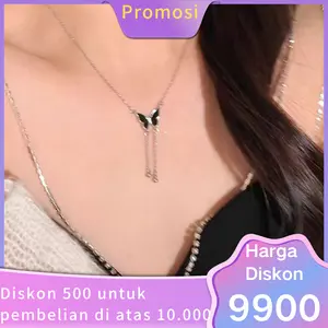 Kalung Wanita Liontin Kupu-kupu Hitam Gaya Rantai Klavikula Gaya Korea Kalung Peri Silver Titanium