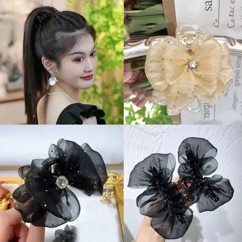 Kẹp Lấy Bong Bóng Lưới, Hàng Mới Về, Kẹp Tóc Thanh Lịch, Kẹp Cá Mập Dễ Phối Đồ Kẹp Tóc Thanh Lịch Hoa Women Voan 0