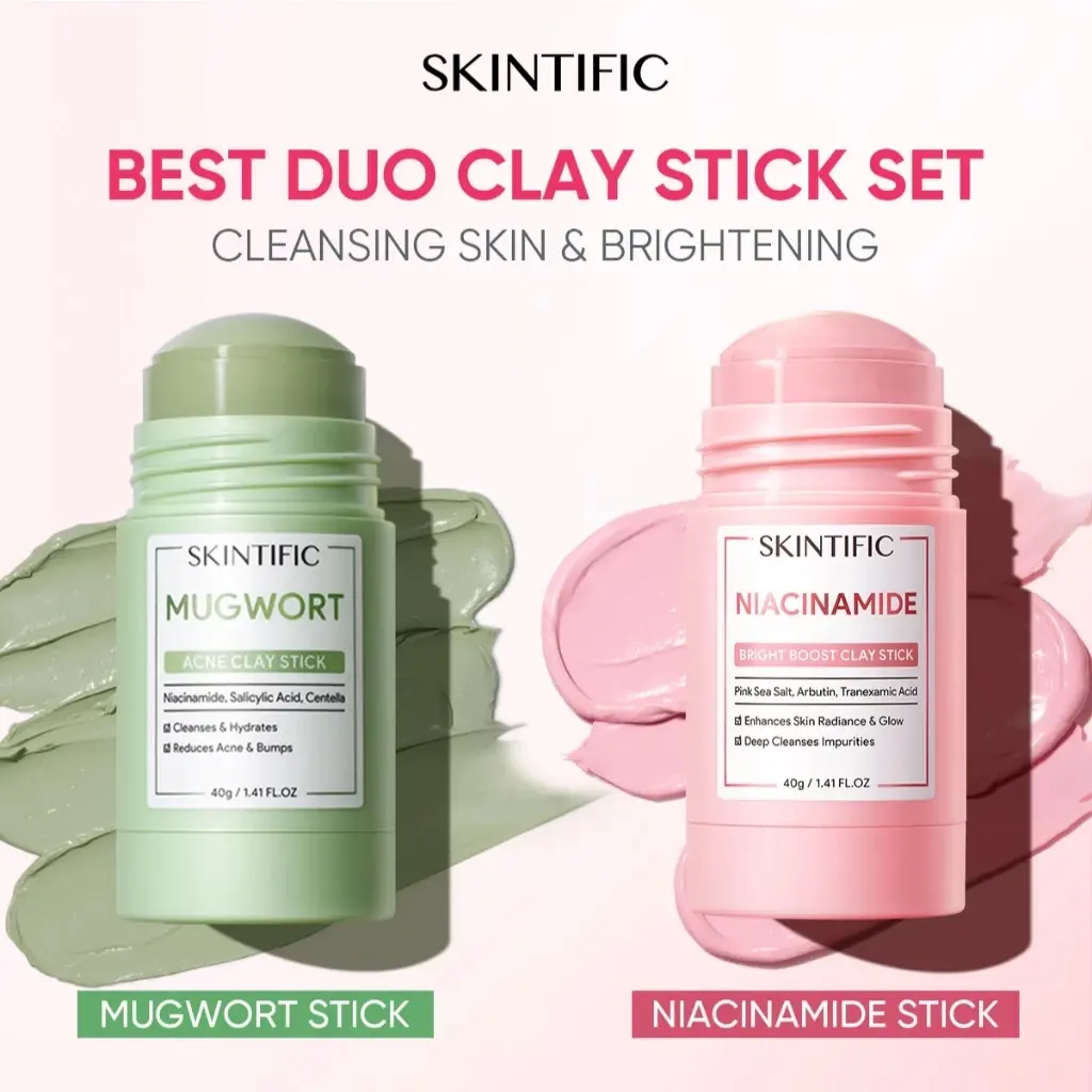SKINTIFIC Clay Mask Stick kit - Acne Treatment Blackhead Remover Niacinamide Bright Weekly Pore Detox