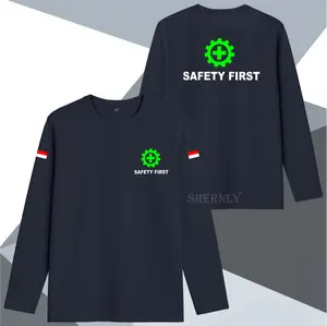 Shernly Kaos Distro Lengan Panjang,SC.001,Atasan Lengan Panjang Premium dengan Desain Safety First dan Logo Hijau Baju Oblong Digital Printing Casual Nyaman Keren