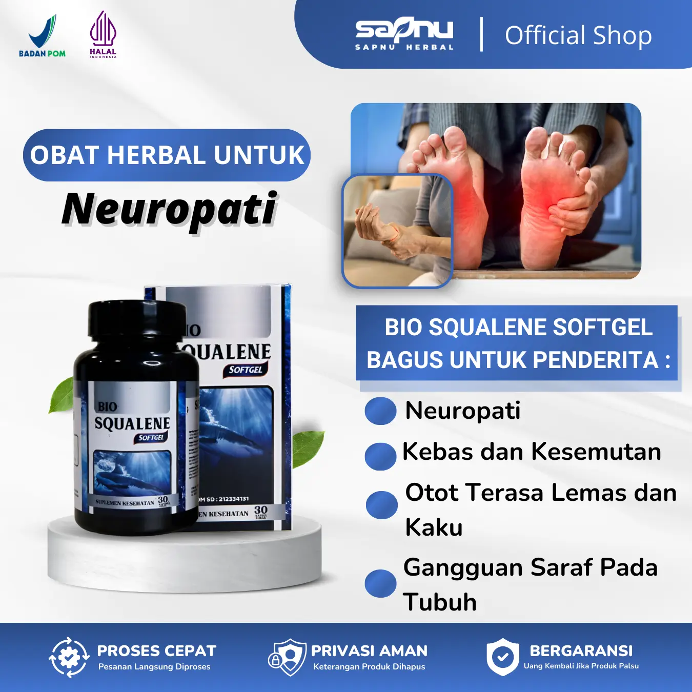 Bio Squalene Softgel untuk Neuorpati Mudah Kebas Kesemutan Nyeri di Kaki maupun Tangan Otot Terasa Lemas