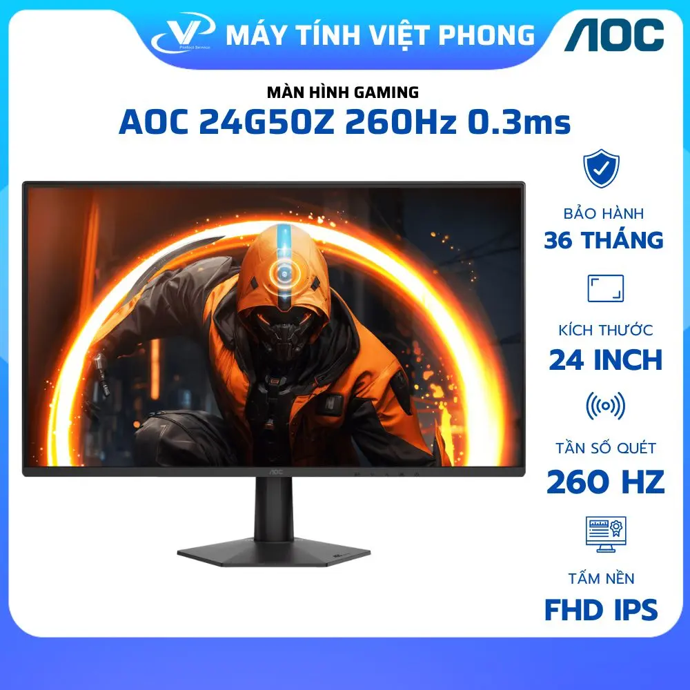 MÀN HÌNH GAMING 260HZ AOC 24G50Z 24' FastIPS FHD 260Hz 0.3ms - Chính hãng Bảo hành 3 năm | BigBuy360 - bigbuy360.vn