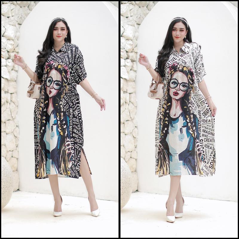Product Introduction of DASTER VIRAL MOTIF anime JUMBO BUSUI LD 120 TINGGI 115 Nyaman Panjang Bumil Rayon Pendek  resleting Dress 6