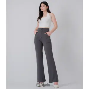 [Nyala] Naya Flare Pants Highwaist Cutbray - Celana Panjang Scuba Wanita Kancing