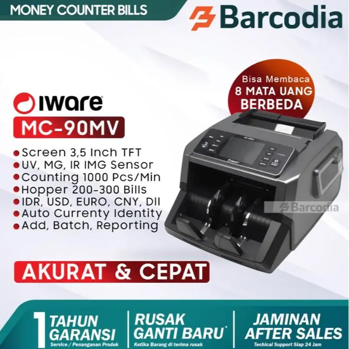 Mesin Penghitung Uang Otomatis IWARE MC-80 Money Counter with UV - 90MV