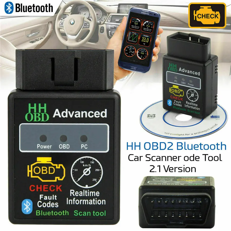 Auto Automobile Analyzer Diagnostic Tool Bluetooth ELM327 HH V2.1 OBD2 Car Engine Fault Scanner Reader Car Fault Diagnostic Android Torque