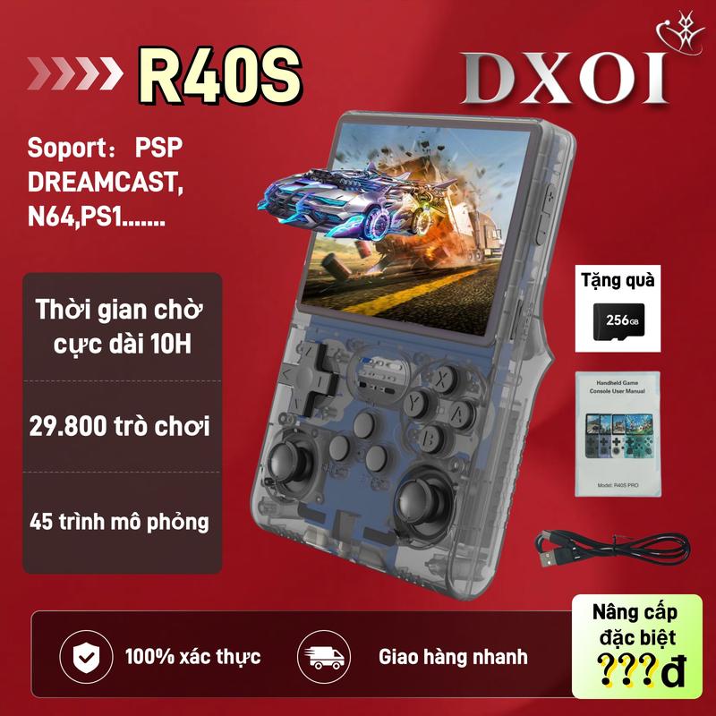 Bảng điều khiển R40s Pro, Phiên bản R36s nâng cấp, Với hơn 15.000 trò chơi cài đặt sẵn, Hơn 20 hệ thống mô phỏng cổ điển Màn hình HD toàn cảnh IPS 3,5 inch, Dung lượng 256GB, Chơi trò chơi video Máy Chơi Game Chơi Điện Tử
