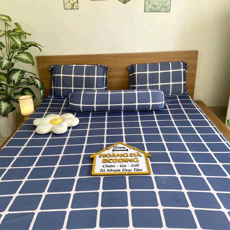 CARO XÁM XANH, bộ ga thun lạnh hàn quốc không xù lông, mát mịn