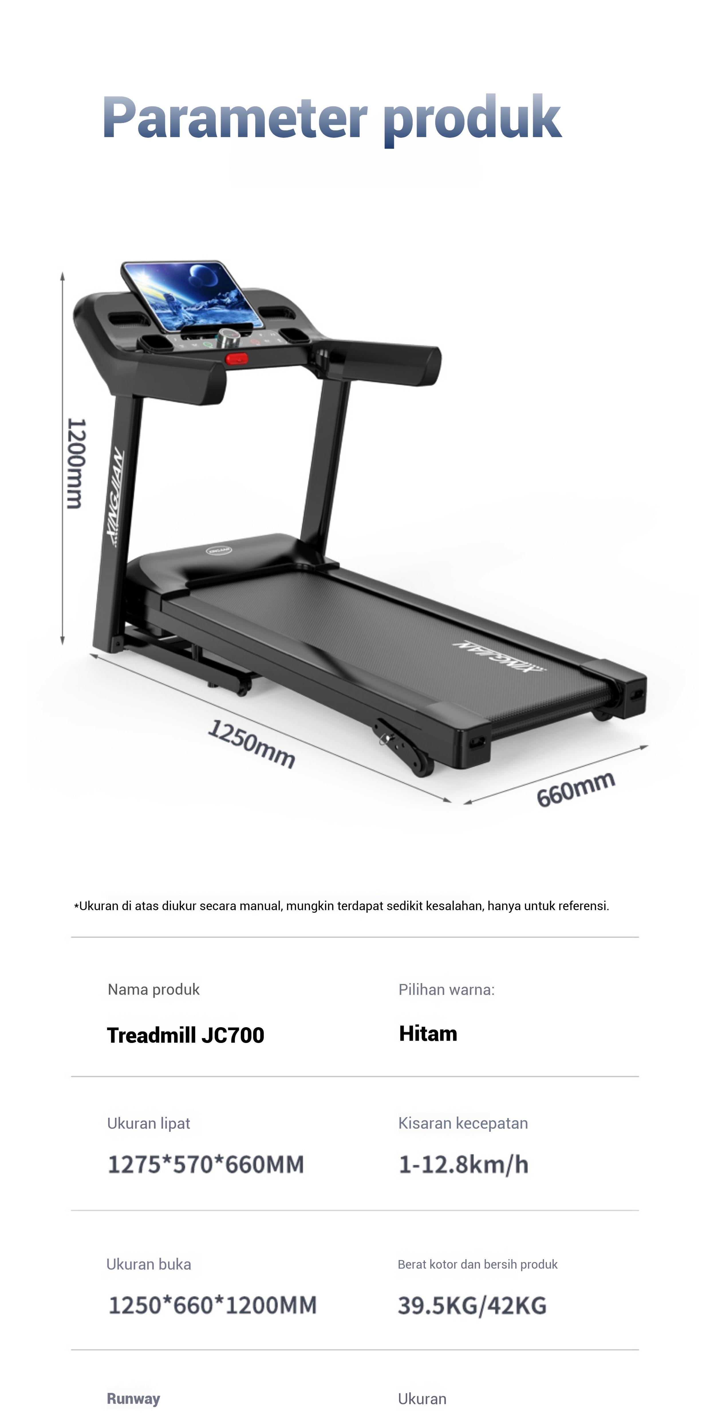 【Tingkat profesional】【Garansi 10 Tahun】Treadmill elektrik JC700 5.0 tenaga kuda kecepatan 16km/jam 3 tingkat kemiringan dapat dilipat sabuk lari 56 cm konektivitas Bluetooth