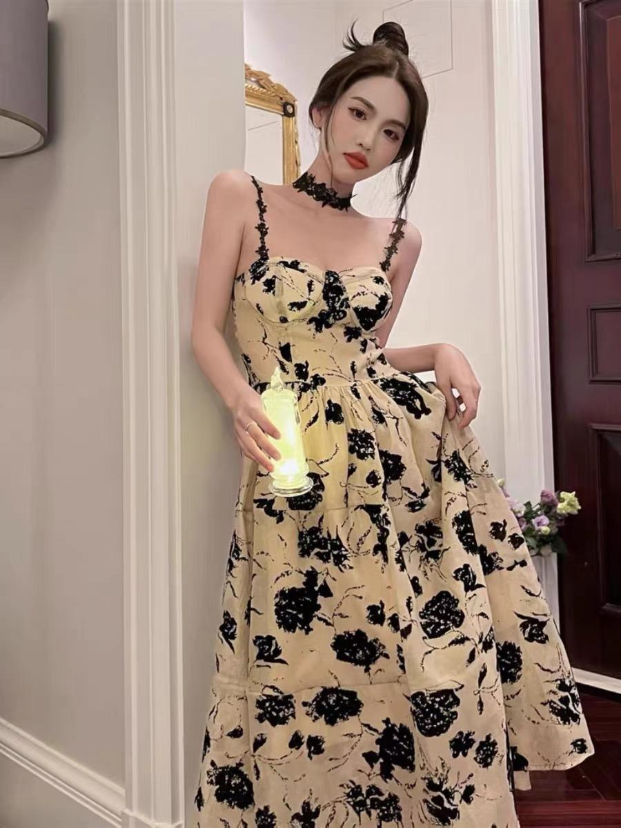 7886 baju dress biru muda wanita kekinian korean style elegant floral party dress bodycon midi kembang tanpa lengan korean style dress cantik ke pantai terbaru 2025 import