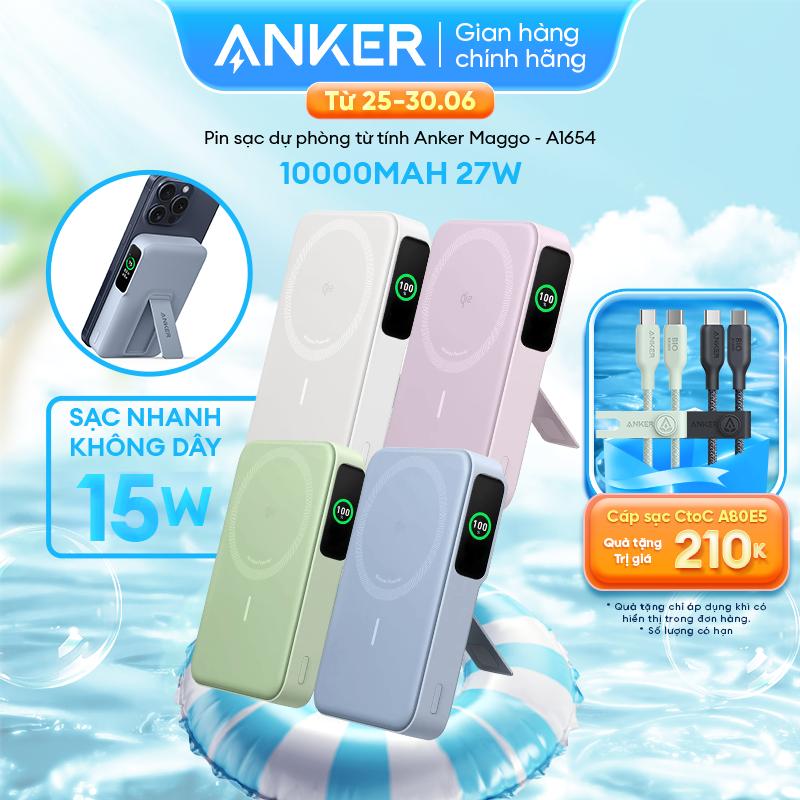 Sạc dự phòng ANKER Maggo từ tính không dây 10.000mAh sạc nhanh 15W/27W - 1 cổng USB-C (15W Ultra-Fast Magsafe | Đạt chứng nhận Qi2 | Chân đế | Màn hình LED thông minh tuỳ biến - A1654