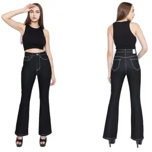 Celana jeans wanita model cutbray berbahan stretch nyaman pinggang tinggi warna hitam  elegan 002.9