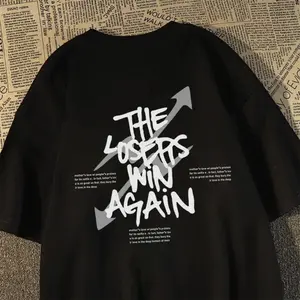 Tshirt Oversize Baju Kaos Pria Distro Original 100% Tebal The Losers Win Again Coretan Bahasa inggris pencetakan Tren jalanan Gaya Amerika Kaos Pria Keren Kece Katun 100% Cotton