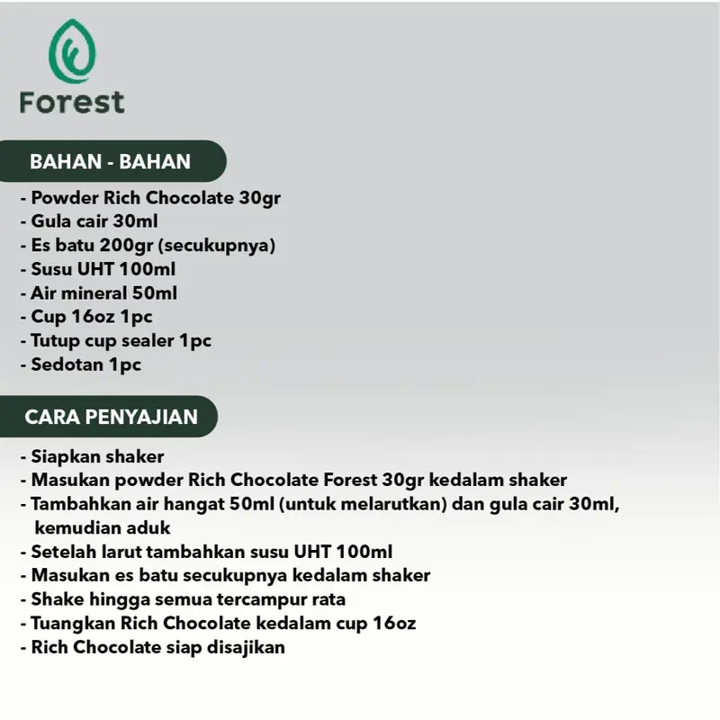 Bubuk Minuman RICH CHOCOLATE Powder - FOREST Bubble Drink 2